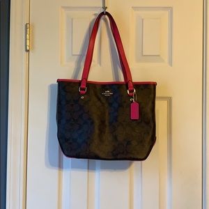 Coach signature pink brown tote bag purse